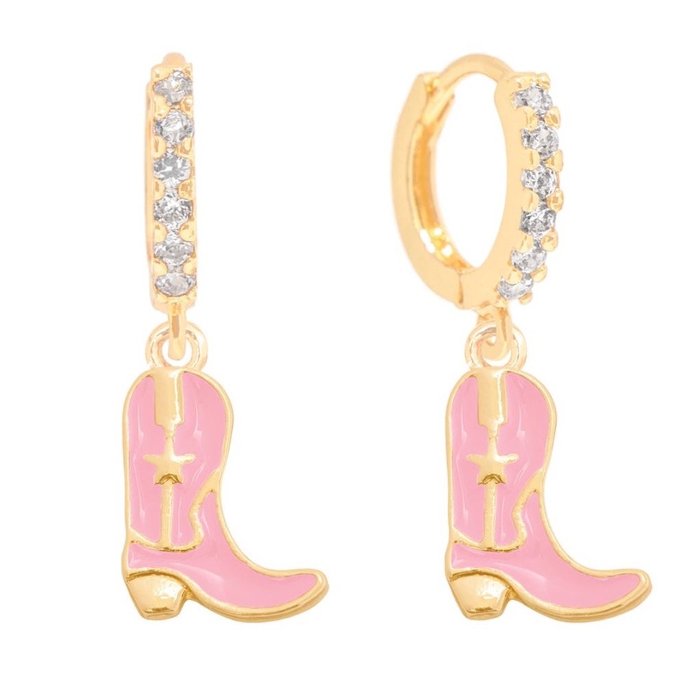 Frasier Sterling Gold and Pink cowboy  Boot Earrings